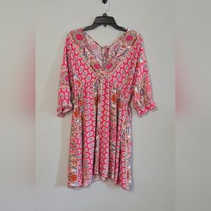Unbranded Boho Allover Print Wrap Neck Tie Back Dress Size L*